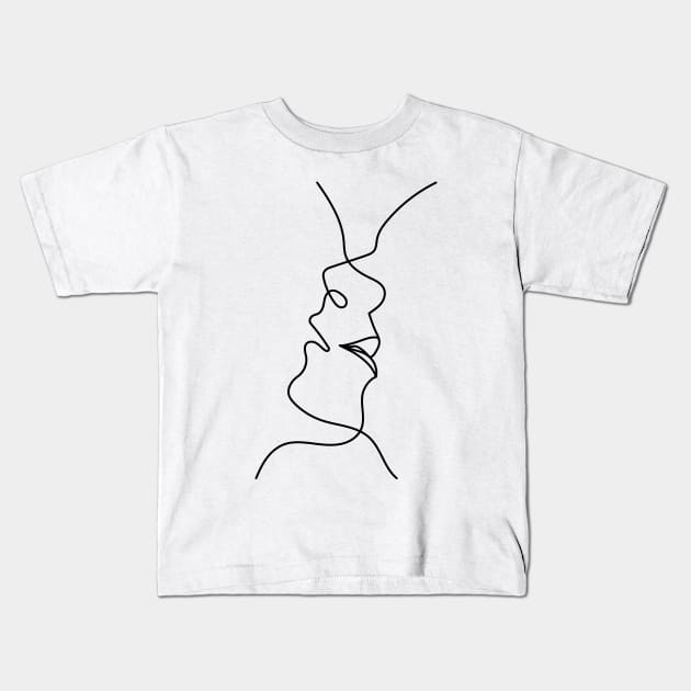 Addictive Kiss | One Line Drawing | One Line Art | Minimal | Minimalist Kids T-Shirt by One Line Artist